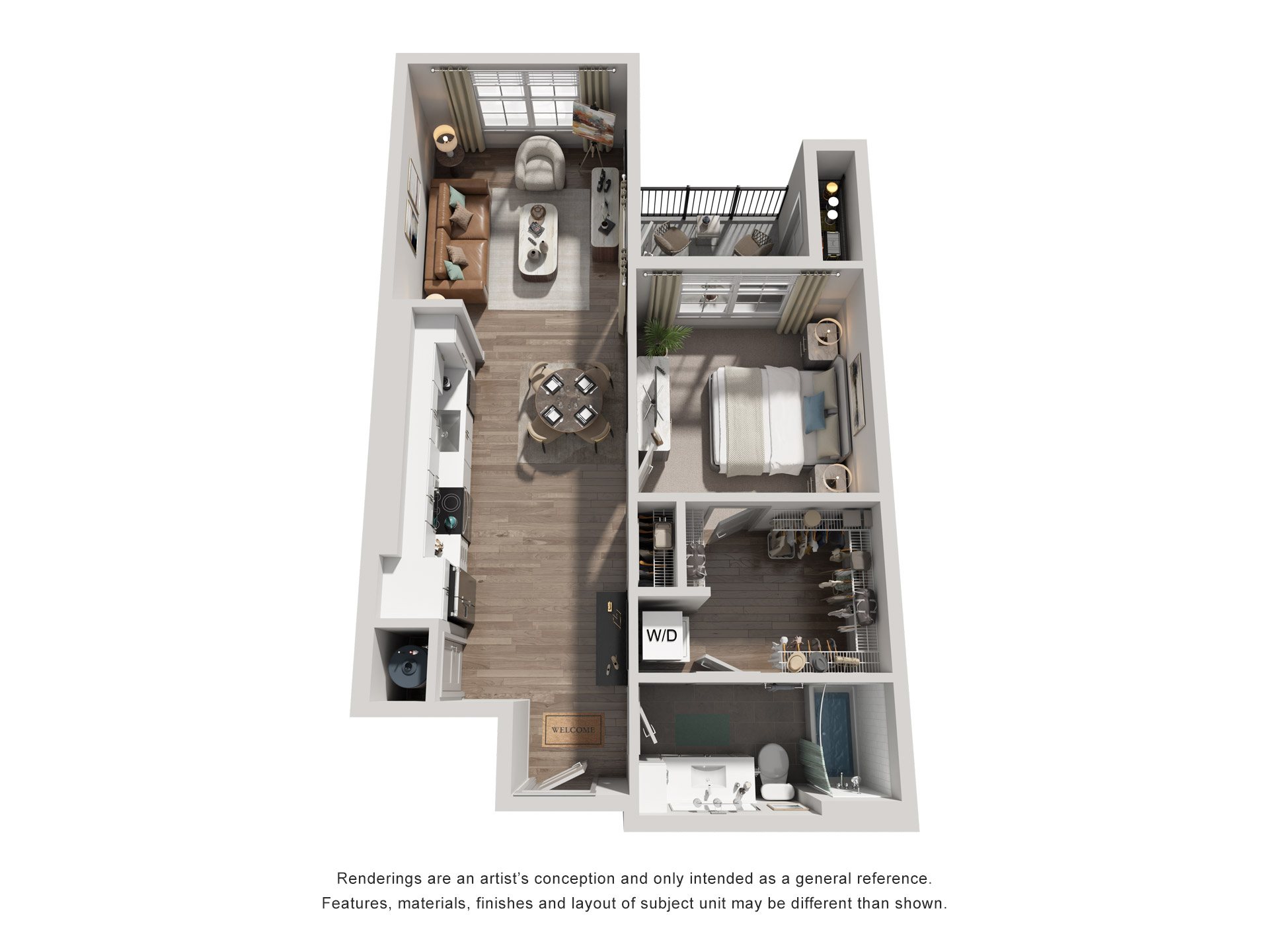 Floor plan for 1 bed, 1 bath, 784 sqft